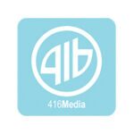 Logo with stylized white geometric lettering forming the initials 416 inside a circular outline on a light blue square background; the text 416Media appears below in white, creating a clean, modern design representing a digital or creative media brand.