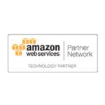 Logo featuring the Amazon Web Services (AWS) Partner Network badge; on the left are three stacked yellow cube icons beside the text amazon web services in black, separated by a vertical line from the words Partner Network in gray; the label TECHNOLOGY PARTNER appears below, all enclosed in a thin gray rectangle on a white background.