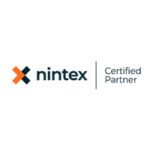 Logo featuring an abstract orange and dark blue X-shaped symbol to the left of the text nintex in bold lowercase letters; separated by a vertical line from the words Certified Partner in lighter gray font; clean, professional design on a white background representing a software partnership certification.