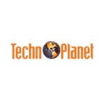 Logo featuring the text TechnoPlanet in bold orange font with a stylized globe at the center replacing the letter o; the globe shows illuminated continents on a dark surface, symbolizing global technology and connectivity on a white background.