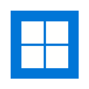 White four-pane window icon centered on a bright blue square background; minimalist flat design symbolizing an operating system or software platform.