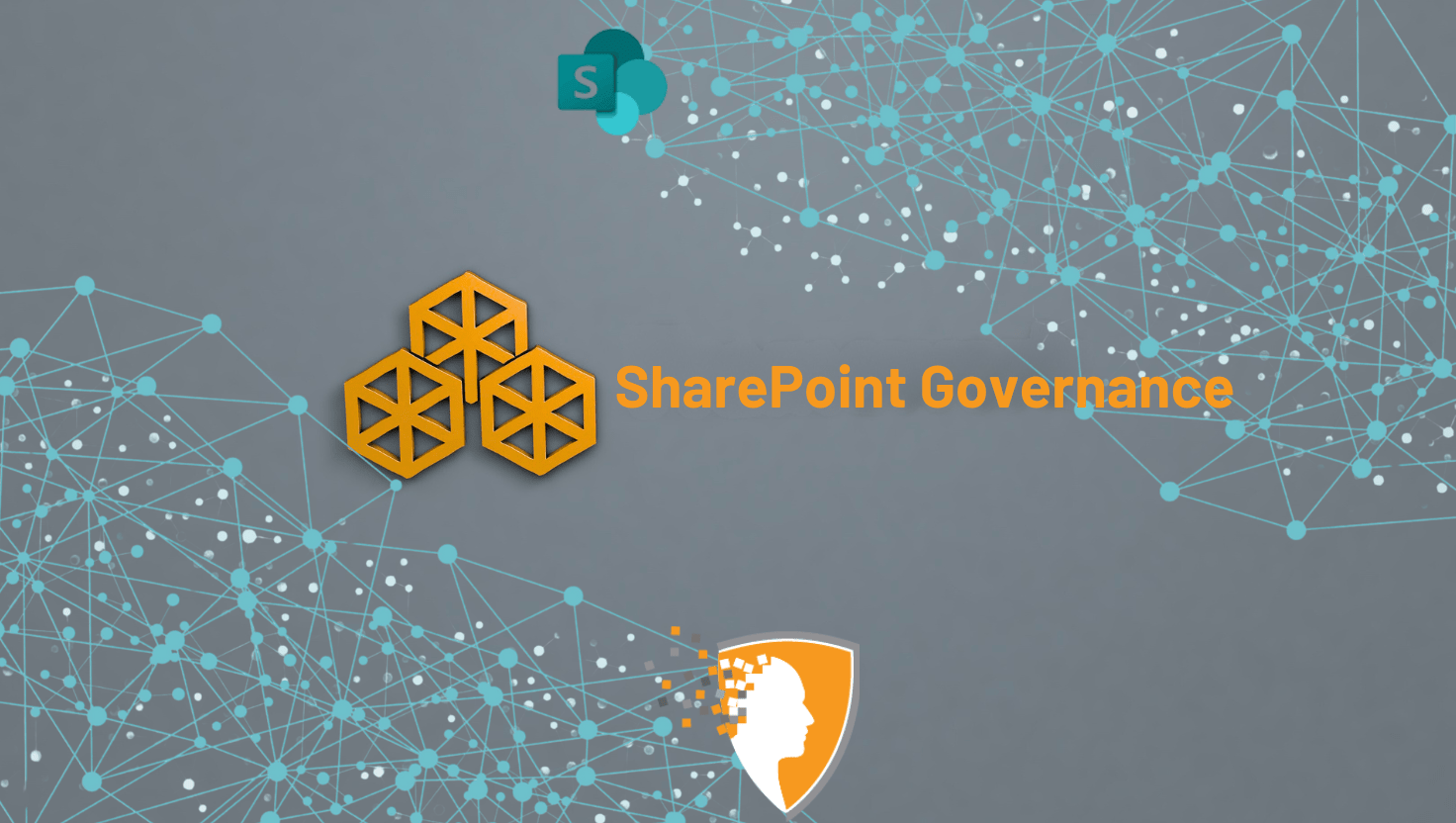 SharePoint Framework and Policies concept illustration with network connections and CrucialLogics branding.