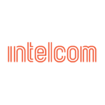 The image shows the Intelcom logo, featuring the word intelcom in lowercase orange letters with a modern, outlined font on a white background.