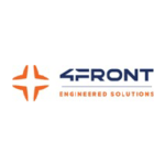 The image shows the 4Front Engineered Solutions logo, featuring an orange and white star-like symbol to the left of the word 4FRONT in bold dark blue uppercase letters, with the words ENGINEERED SOLUTIONS in smaller orange uppercase letters below.