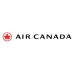The image shows the Air Canada logo, featuring a red maple leaf inside a red circle to the left of the words AIR CANADA in bold black uppercase letters on a white background.