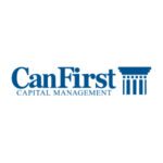 The image shows the CanFirst Capital Management logo, featuring the word CanFirst in large blue serif font above the smaller text CAPITAL MANAGEMENT. To the right of the text is a stylized blue column capital design, symbolizing stability and structure.