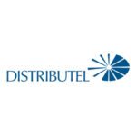 The Distributel logo; displays the company name in elegant blue uppercase letters; accompanied by a circular blue emblem on the right made of radiating white lines forming a fan-like pattern, symbolizing connectivity and communication.