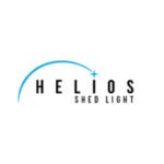 A logo featuring the word Helios in black capital letters with a blue curved line arcing over it, ending in a small star-like symbol; the tagline Shed Light appears below, symbolizing illumination, insight, or innovation.