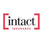 Logo for Intact Insurance, featuring the word intact in elegant black serif font framed by red square brackets on each side, with INSURANCE written below in red uppercase letters — representing protection, stability, and security within the insurance industry.