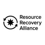 Logo with a black circular arrow design enclosing an eight-pointed star symbol to the left of the text Resource Recovery Alliance; simple monochrome layout on a white background representing sustainability, recycling, or environmental collaboration.