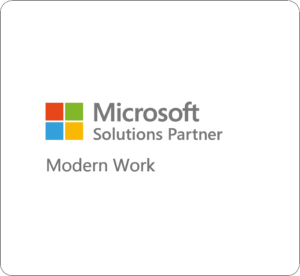 The image displays the **Microsoft Solutions Partner** logo with the designation **Modern Work** below it, representing a certification or partnership status related to Microsoft’s Modern Work solutions.
