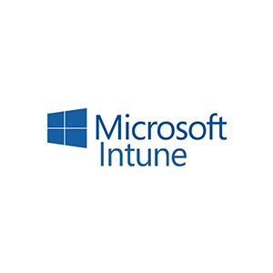 Logo featuring the blue Windows-style four-pane icon to the left of the text Microsoft Intune in blue font; clean, minimalist design on a white background representing Microsoft’s cloud-based device management service.