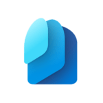 A blue gradient icon featuring overlapping shapes resembling stylized paper sheets or layers; the design represents Microsoft Loop, symbolizing collaboration and productivity tools.
