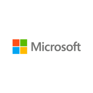 The image shows the **Microsoft** logo featuring the iconic four-colored square (red, green, blue, and yellow) next to the word "Microsoft" in gray text.