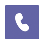 White telephone handset icon centered on a solid purple square background; minimalist flat design representing a call or voice communication feature.