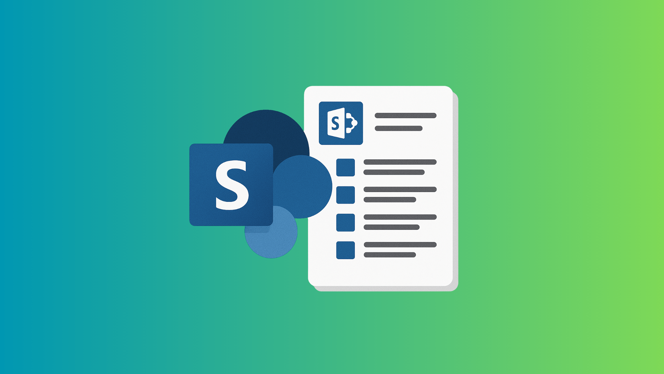 This image shows the Microsoft SharePoint logo next to a document icon with bullet points, representing SharePoint’s role in document management, collaboration, and data organization.