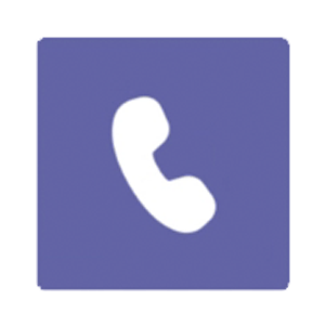 White telephone handset icon centered on a solid purple square background; minimalist flat design representing a call or voice communication feature.