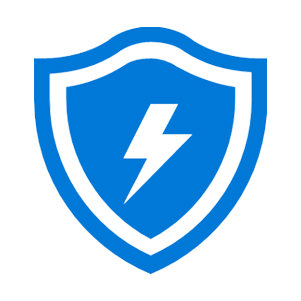 A blue shield icon with a white lightning bolt in the center; the design symbolizes cybersecurity, system protection, or powerful digital defense.