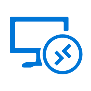 A blue icon featuring a computer monitor with a circular symbol containing two opposing arrows; the design represents Microsoft Remote Desktop or remote access technology.
