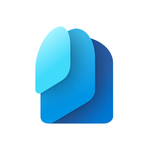 A blue gradient icon featuring overlapping shapes resembling stylized paper sheets or layers; the design represents Microsoft Loop, symbolizing collaboration and productivity tools.